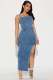 Sleeveless Backless Denim Split Long Dress LX-8612