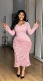U Neck Long Sleeve Ruched Maxi Dress GMYU-11313
