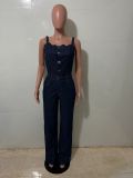 Sexy Denim Slim Sling Wide Leg Jumpsuit LX-3593
