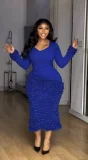 U Neck Long Sleeve Ruched Maxi Dress GMYU-11313