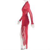 Ruched Solid Color Split Maxi Dress GJYO-JD305350