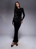 Long Sleeve Ruched Maxi Dress GADE-10232