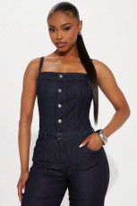 Sexy Denim Slim Sling Wide Leg Jumpsuit LX-3593
