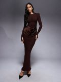 Long Sleeve Ruched Maxi Dress GADE-10232