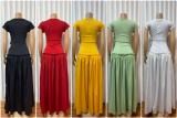 Ruched Patchwork Short Sleeve Maxi Dress GADE-10365
