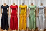 Ruched Patchwork Short Sleeve Maxi Dress GADE-10365