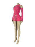 Zipper Solid Color Hooded 3 Piece Shorts Set CH-26028
