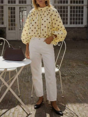 Polka Dot Lantern Sleeves Loose Shirts GSRX-913
