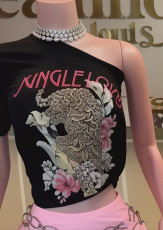 Slash Shoulder Print Short Tops GNJF-19770