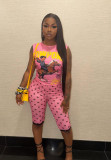 Print Sleeveless Top Polka Dot Fifth Pants Suit GNJF-2388