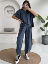 Solid Color Loose Casual Two Piece Pants Set MIL-L378
