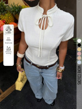 Short Sleeve Hollow Out Tie Up Tops GSRX-922