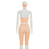 Stripe Halterneck Backless Top Seventh Pants Suit(With Headscarf) MXBF-C26ST206