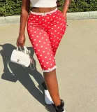 Polka Dot Print Lace Edge Fifth Pants GNJF-ZH8687
