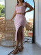 Stripe Tie Up Drawstring Split Skirt Suit MIL-L375