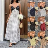 Polka Dot Print Lace Backless Maxi Dress GSRX-923