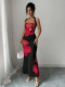Contrast Color Off Shoulder Print Maxi Dress GSRX-896