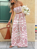 Bohemian-Print Strapless Top and Wide-Leg Pants Set GSRX-958