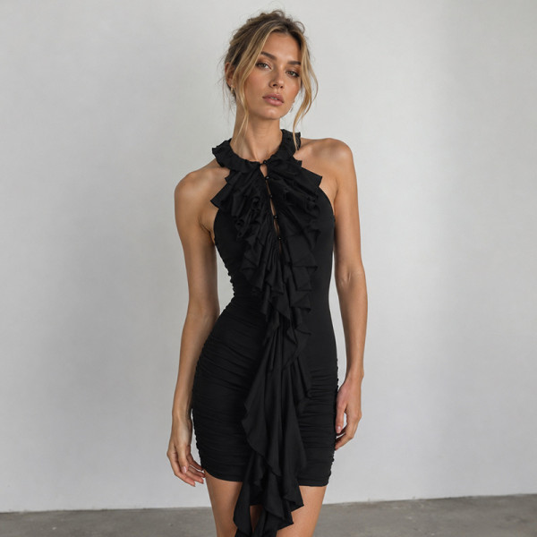 Sleeveless Ruffles Ruched Mini Dress GPKJ-MR49728