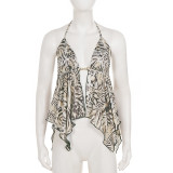 Print Halterneck Irregular Tops GPKJ-MR49679
