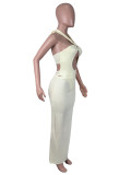 Solid Color Halterneck Bodysuit Two Piece Skirts Set SHD-9995