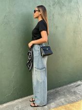 Plus Size Multi-pockets Waist Scarf  Loose Jeans GYLN-2248