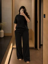 Solid Color Short Sleeve Two Piece Pants Set SFY-892