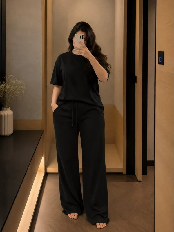 Solid Color Short Sleeve Two Piece Pants Set SFY-892