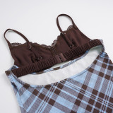 Plaid Patchwork Sling Backless Maxi Dress GPKJ-MR49476