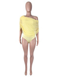 Solid Color Ruched Slash Shoulder Bodysuit SHD-9994