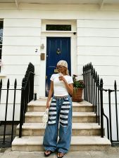 Plus Size Black White Stripe Loose Jeans GYLN-8612