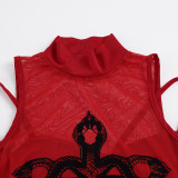 Flocked Snake-Pattern Mesh Two Piece Top GPKJ-MR49273