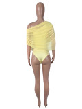 Solid Color Ruched Slash Shoulder Bodysuit SHD-9994