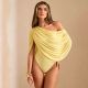 Solid Color Ruched Slash Shoulder Bodysuit SHD-9994