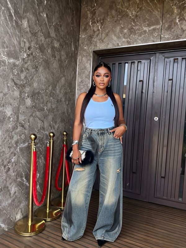 Plus Size Graffiti Washed Wide Leg Jeans GYLN-0320
