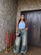 Plus Size Graffiti Washed Wide Leg Jeans GYLN-0320