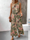 Print Sleeveless Loose Two Piece Pants Set GSRX-937