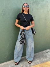 Plus Size Multi-pockets Waist Scarf  Loose Jeans GYLN-2248