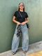 Plus Size Multi-pockets Waist Scarf  Loose Jeans GYLN-2248