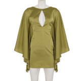 Hollow Out Satin Batwing Sleeves Mini Dress GPKJ-MR49610