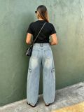 Plus Size Multi-pockets Waist Scarf  Loose Jeans GYLN-2248