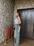 Plus Size Graffiti Washed Wide Leg Jeans GYLN-0320