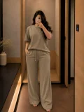 Solid Color Short Sleeve Two Piece Pants Set SFY-892
