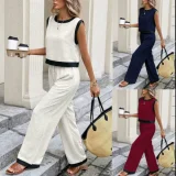 Contrast Color Sleeveless Two Piece Pants Set GSRX-875