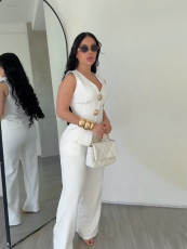 Sleeveless Solid Color Loose Two Piece Pants Set SFY-889