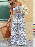 Bohemian-Print Strapless Top and Wide-Leg Pants Set GSRX-958