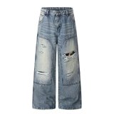 Plus Size Washed Holes Straight Jeans GYLN-0609