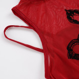 Flocked Snake-Pattern Mesh Two Piece Top GPKJ-MR49273