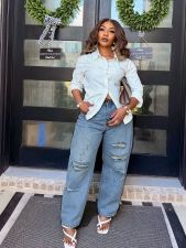 Plus Size Fashion Holes Straight Jeans GYLN-0213