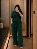 Solid Color Short Sleeve Two Piece Pants Set SFY-892